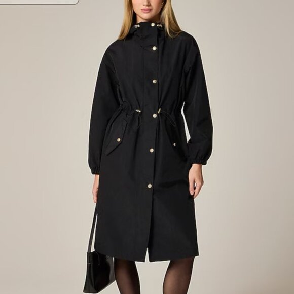 J. Crew Perfect Rain Coat Medium Black Rain Jacket - Picture 2 of 9
